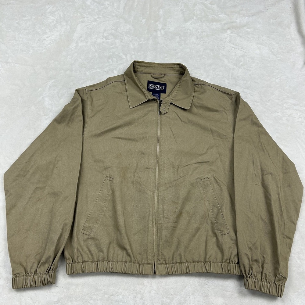 Lands' End Harrington Jacket Mens M Tan Full Zip Cotton Blend Outerwear